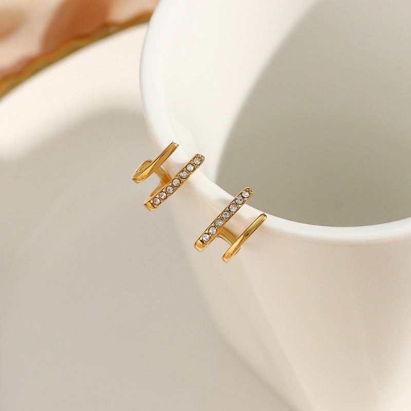 Wholesale Fashion Design Light Luxury Temperament Stainless Steel 18K Plated Mini Double-layer Zirconium Stud Earrings